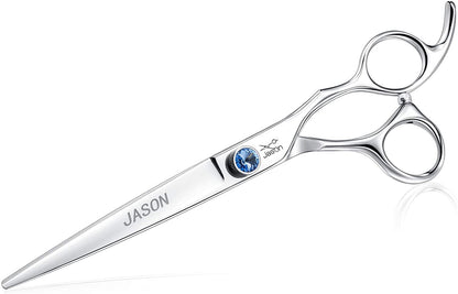7" Straight Dog Grooming Scissors, Ergonomic Pets Grooming Shears, Premium Cats Trimming Kit with Offset Handle and Jewelled Screw, Sharp, Comfortable Christmas Gift