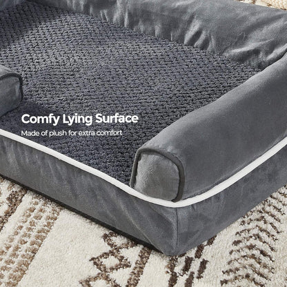 Dog Bed, Orthopedic Dog Sofa, Memory Foam Dog Mat, Removable Cover, Waterproof, Machine Washable, Anti-Slip, Raised Edges, 30 X 19 X 7 Inches, Dark Gray