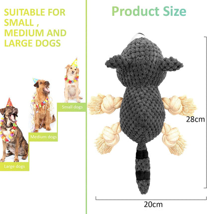 Dog Chew Toys, Stuffed Squeaky Dog Toys for Puppy Teeth Cleaning, Plush Dog Toy for Small and Medium Dogs with Crinkle Paper (Raccoon)