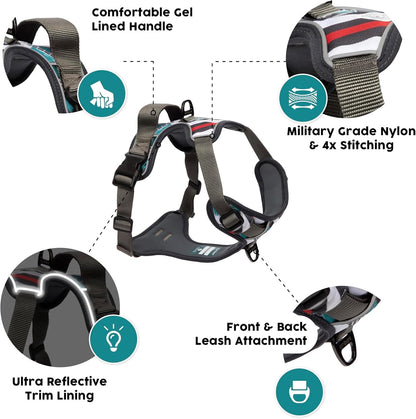 Embark Adventure Medium Dog Harness – No-Pull, Reflective Trim, Military-Grade Nylon, Front Clip with Gel-Lined Handle
