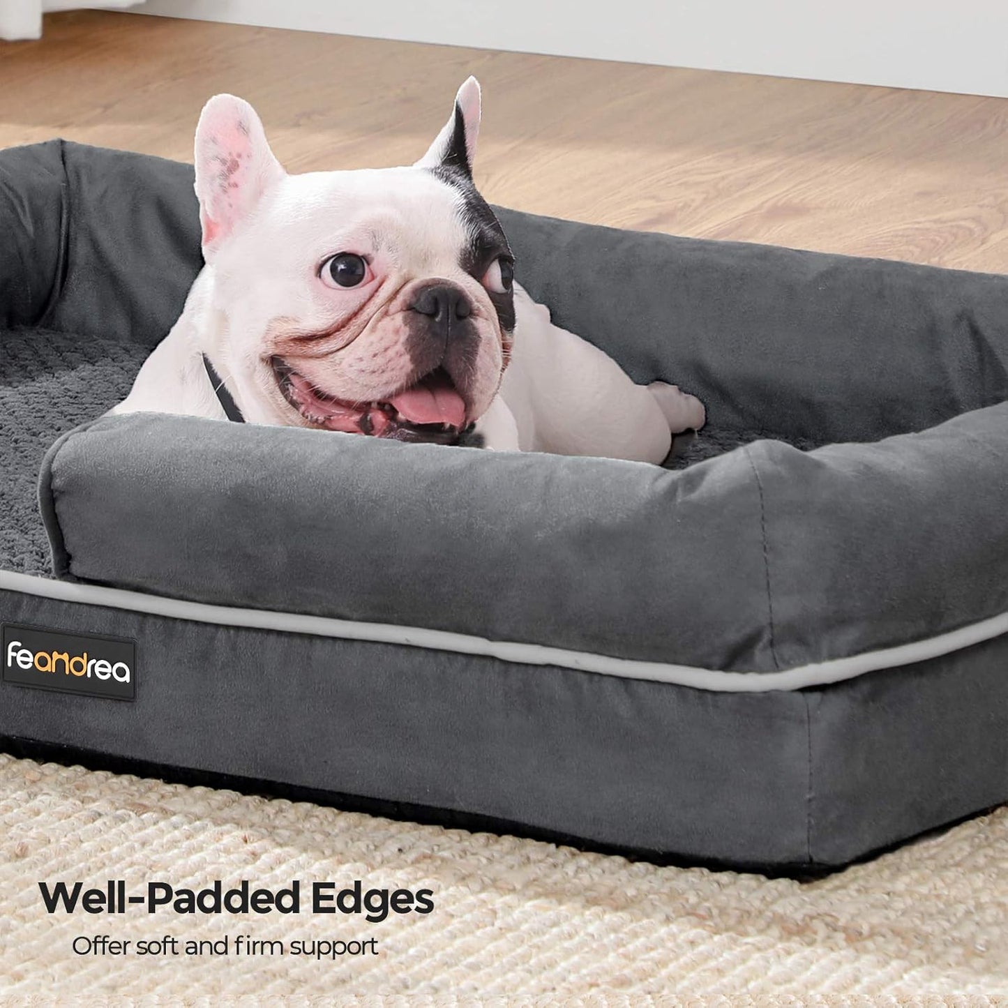 Dog Bed, Orthopedic Dog Sofa, Memory Foam Dog Mat, Removable Cover, Waterproof, Machine Washable, Anti-Slip, Raised Edges, 30 X 19 X 7 Inches, Dark Gray