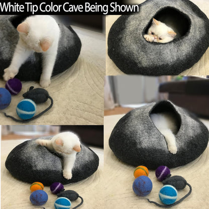100% Natural Wool Eco-Friendly Cat & Kitten Cave Bed - Cozy House Indoor Bed for Cats & Kittens - Pet Felt Cat Cave, Cushion, Cove, Nest, Hideout, Hideaway, Tent, Tunnel Beds (Dark Gray)