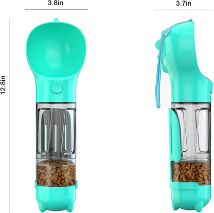Dog Water Bottle, 4 in 1 Pet Travel Water Cup with Food Box, Shovel,Garbage Bags for Hiking Travel(Turquoise)