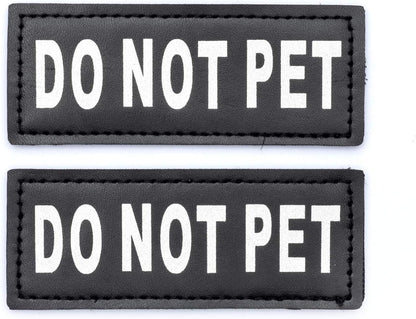 2 Do Not Pet Dog Patch - Reflective Hook-Back Dog Patches for Clear Visibility, Durable Vest Patches for Identification, Compatible with Hook & Loop Vest Gear - XXS 1"X2"