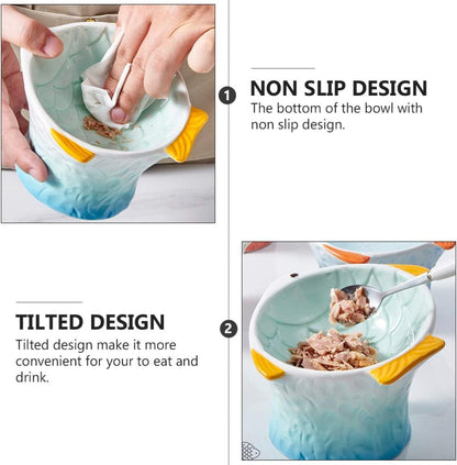 Non-Slip Ceramic Cat Bowl Pet Supplies Pet Feeder Water Food Bowl Drinking Bowl -Skid Cat Bowl Raised Bowl Feeder for Cat Pet Food Bowl Cat Snack Bowl Fish Shape Bowl Pet Bowl