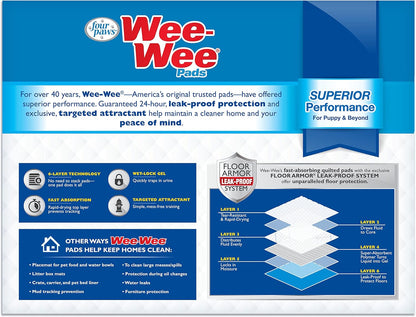 Wee-Wee Superior Performance Unscented Pee Pads for Dogs & Puppies, Quilted Leak-Proof Dog Housebreaking Potty Training Floor Protection, 22" X 23", 100 Count