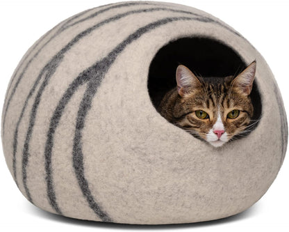 Cat Cave – Premium Felt Cat Bed for Indoor Cats, Handmade Merino Wool (Light Grey, Large)
