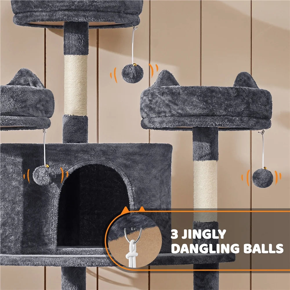 69In Large Cat Tree Tower with Condos & Scratching Board, Dark Gray