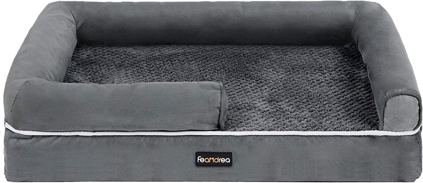 Dog Bed, Orthopedic Dog Sofa, Memory Foam Dog Mat, Removable Cover, Waterproof, Machine Washable, Anti-Slip, Raised Edges, 30 X 19 X 7 Inches, Dark Gray