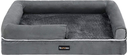 Dog Bed, Orthopedic Dog Sofa, Memory Foam Dog Mat, Removable Cover, Waterproof, Machine Washable, Anti-Slip, Raised Edges, 30 X 19 X 7 Inches, Dark Gray