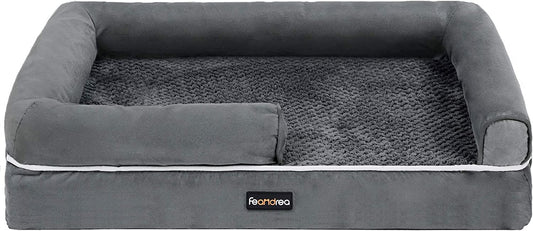 Dog Bed, Orthopedic Dog Sofa, Memory Foam Dog Mat, Removable Cover, Waterproof, Machine Washable, Anti-Slip, Raised Edges, 30 X 19 X 7 Inches, Dark Gray