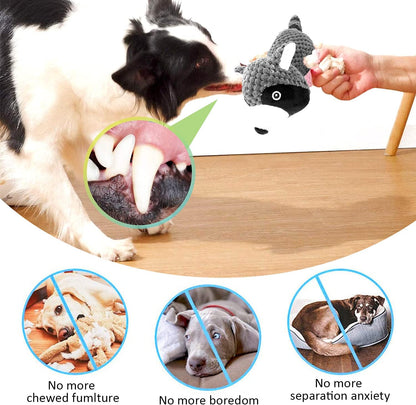 Dog Chew Toys, Stuffed Squeaky Dog Toys for Puppy Teeth Cleaning, Plush Dog Toy for Small and Medium Dogs with Crinkle Paper (Raccoon)