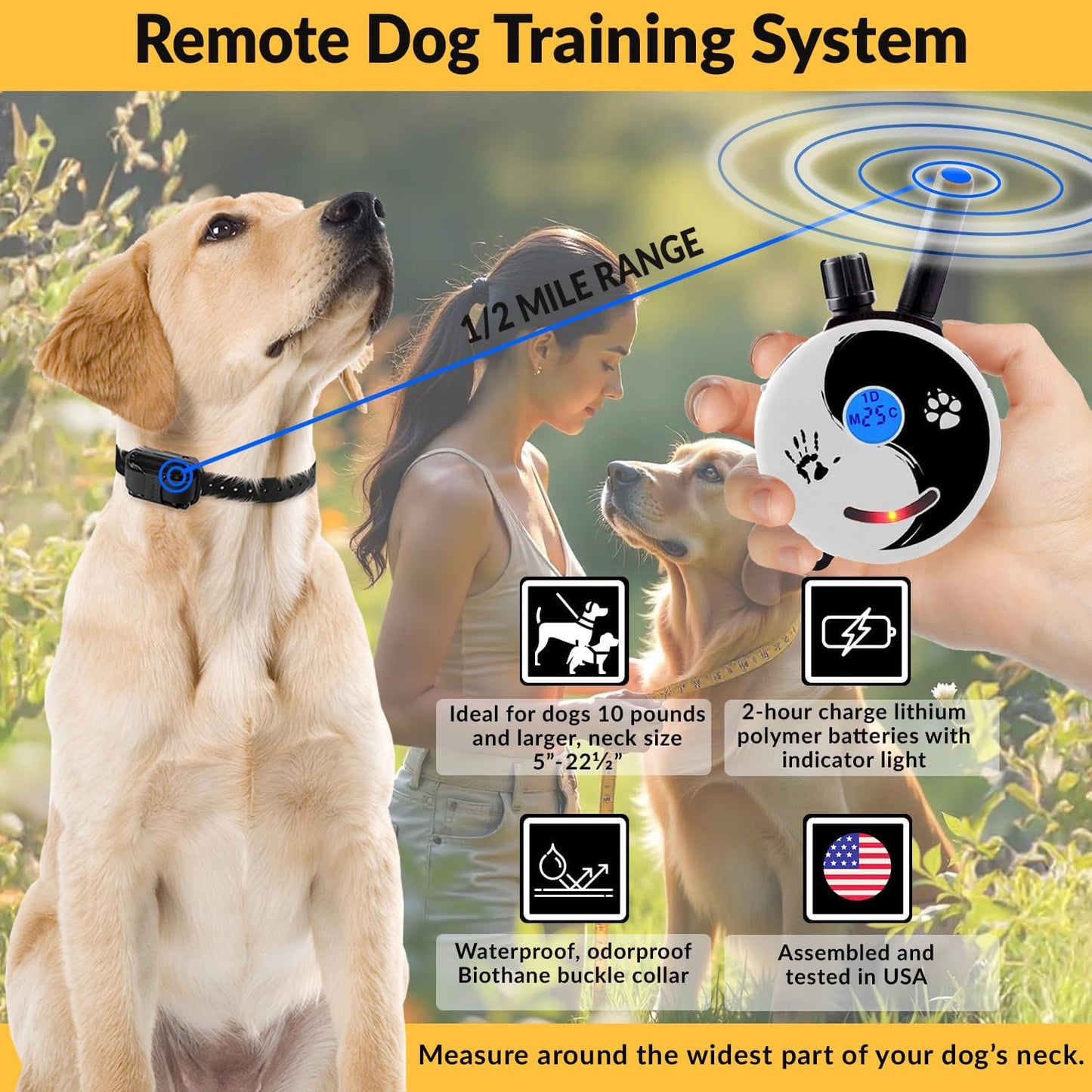 E-Collar Mini  ET-300 Remote Dog Training Collar – 1/2 Mile Range, Waterproof & Rechargeable, 100 Levels + Vibration + Tone + Light, for 1 Dog Small to Medium, Zen